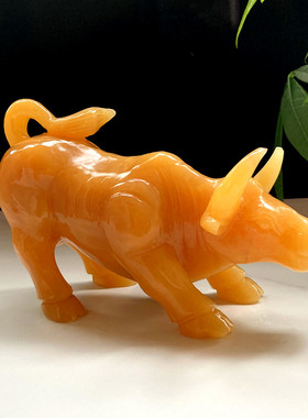 黄玉牛摆件招财办公室玄关装饰店铺开业新居礼品天然玉石华尔街牛