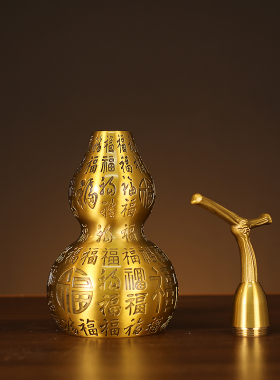 纯黄铜开口五帝钱百福葫芦家居摆件开盖空心挂件客厅酒柜装饰摆设