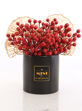 红果仿真花盆栽干花陶瓷花瓶餐桌花艺办公室摆件茶几书房结婚摆设