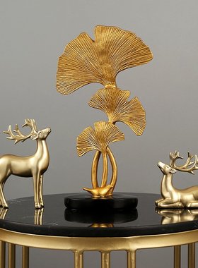 欧式创意银杏叶家居艺术摆件客厅新房电视酒柜样板间树脂软装摆件