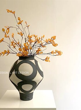 L RT 米白色陶瓷侘寂花器花瓶饰品民宿样板房