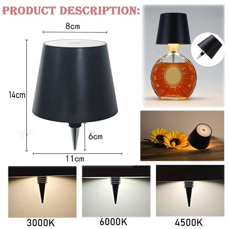 充电氛围灯台灯床头灯插入式酒瓶灯三色调酒吧灯创意便携小夜灯,淘宝优惠券,粉丝福利购,淘宝优惠卷