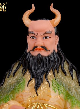 一心斋新品汉白玉神农三皇炎帝神农氏黄玉彩绘神农大帝家用类摆件