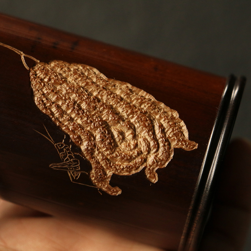 精品纯手工雕刻佛手图老煤竹茶叶罐竹雕竹制茶仓竹茶筒储茶罐 - 图0