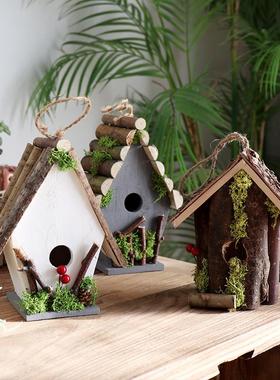 桦木鸟房子森系鸟窝鸟巢装饰挂饰摆件小鸟屋室内花园庭院造景橱窗