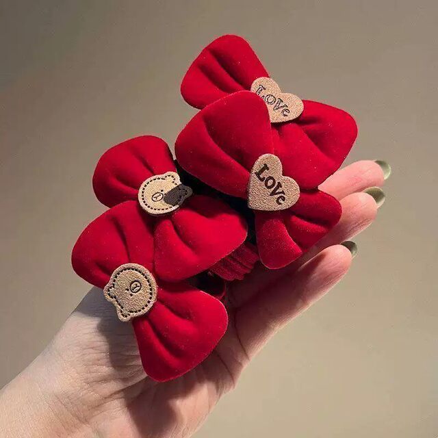 ເດັກຍິງປີໃຫມ່ຂອງສີແດງ velvet bow headband ເດັກນ້ອຍ hairband ເດັກນ້ອຍບໍ່ມີຜົມ elastic ສູງທີ່ຈະມັດຜົມຢາງພາລາ band hairband