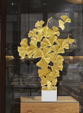 新中式摆件金属铁艺银杏叶家居装饰立体桌面玄关摆饰客厅酒店软装