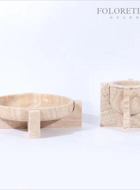 现代简约天然黄洞石几何创意果盘摆件样板间茶几台面软装饰品摆设