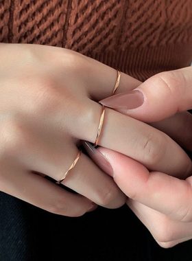 适合手粗的大码戒指女胖MM菱形欧美简约叠戴高级感食指指环尾戒潮