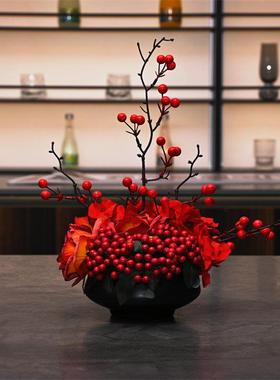2025新年发财果样板房仿真花摆件酒店轻奢装饰花高端餐厅桌花摆设