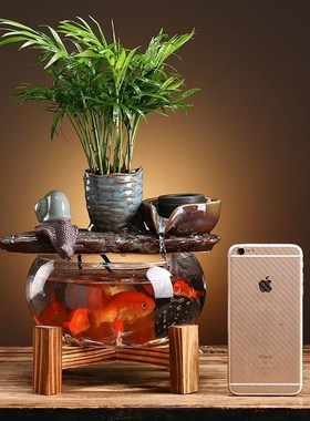 小型鱼缸自动循环流水转运生财桌面喷泉创意业送礼