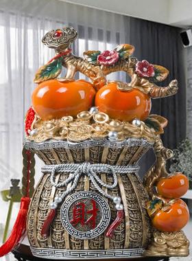 轻奢客厅招财事事如意柿子鹿流沙电视柜酒柜玄关福袋钱袋装饰摆件