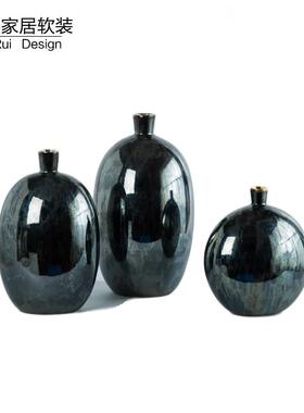 中式样板间椭圆花器家居装饰摆件客厅玄关干花花瓶组合软装饰品