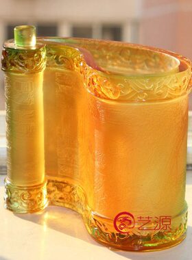 琉璃摆件工艺品创意家居饰品商务办公升职生日礼品宏图伟业笔筒