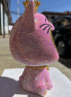 粘钻招财猫钥匙收纳摆件进门玄关入户鞋柜茶几客厅家居贴钻大嘴猫