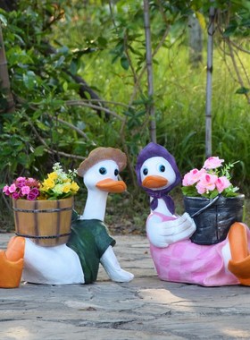 户外花园林景观装饰小品雕塑别墅庭院子布置卡通动物鸭子花缸摆件