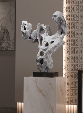 酒店大堂装饰摆件新中式太湖石玄关雕塑售楼处禅意落地抽象艺术品