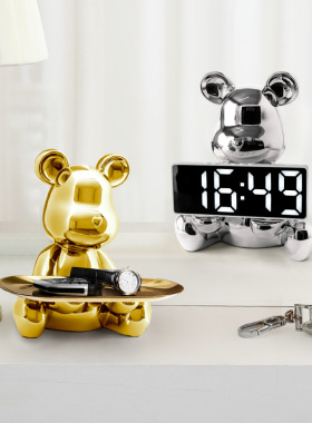 时钟表摆台式暴力熊公仔摆件挂钟入户玄关客厅电视柜酒柜子装饰品