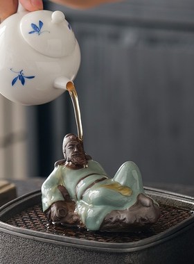 创意人物李白对酒当歌茶宠茶玩摆件禅意哥窑开片精品可养桌面装饰