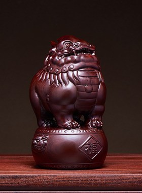 黑檀木雕貔貅摆件一对实木皮丘家居客厅办公室玄关工艺品开业送礼