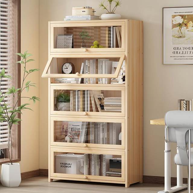 Solid wood bookshelves floor-standing storage rack integrated wall bookcase children's simple storage cabinet students' home storage cabinet