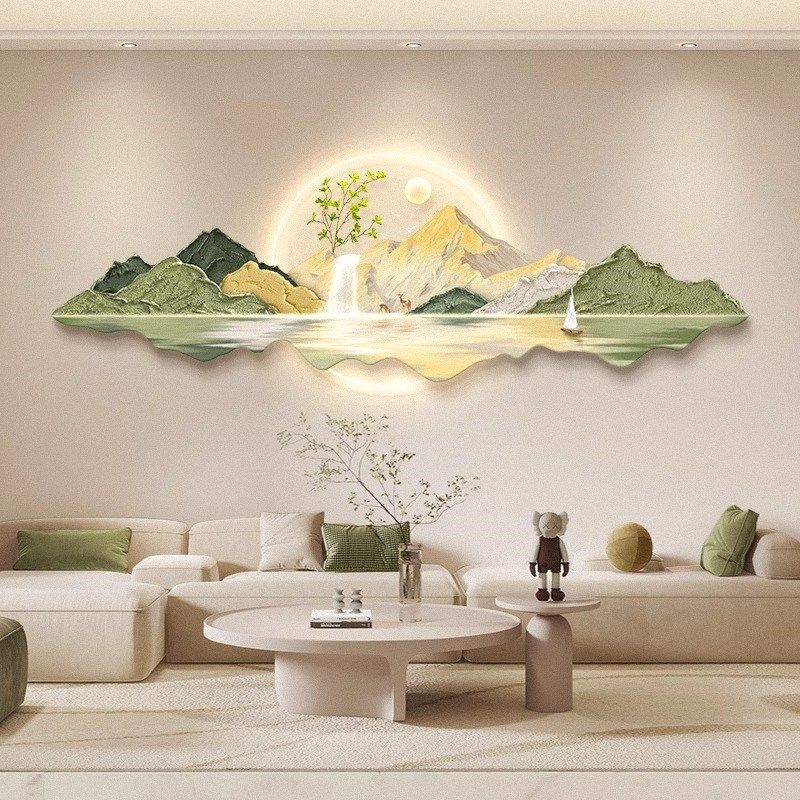 日照金山客厅奶油装饰画LD灯光画沙发背景墙挂画新款壁画山水画,淘宝优惠券,粉丝福利购,淘宝优惠卷