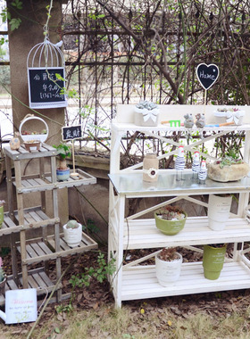 美式乡村创意店铺花园阳台装饰花架田园木质咖啡馆办公室软装饰品