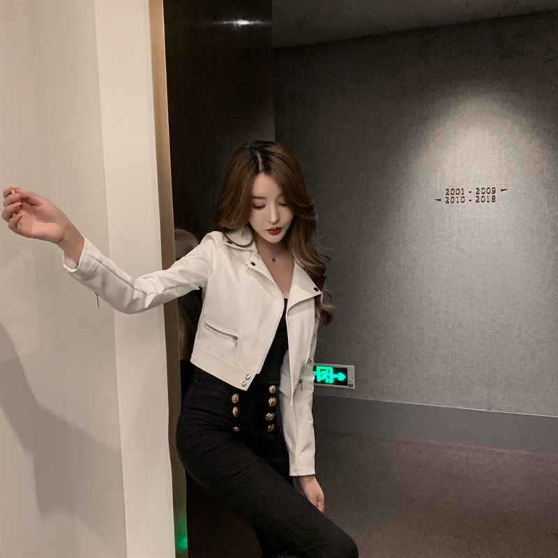 150小个子pu皮外套女春秋155百搭气质西装领短款皮衣机车夹克XS码 - 图2