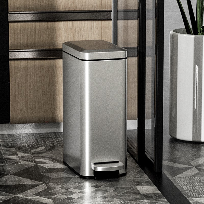 QG4D不锈钢夹缝垃圾桶家用卫生间窄款厕所带盖脚踩式卫生桶长方形 - 图1