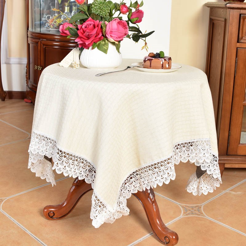 简约现代纯色转盘大圆桌桌布布艺米色雪尼尔餐厅台布茶几布可机洗 - 图1