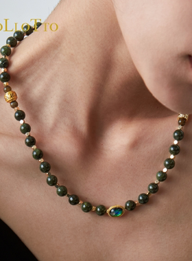 艺术设计墨绿透辉石玉女款项链