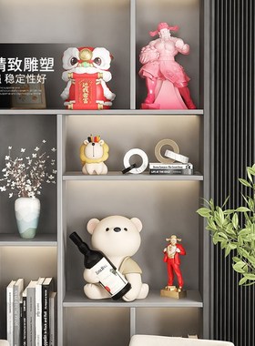 国潮醒狮财神爷摆件家用套装客厅酒柜装饰品玄关开业新年乔迁礼物