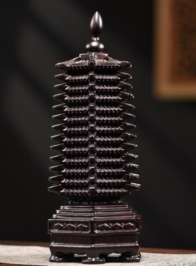 黑檀木雕刻十三层文昌塔摆件实木13层宝塔客厅装饰品送礼家用木制