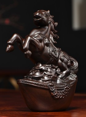 黑檀木雕马摆件实木新中式十二生肖动物全套家居客厅书房装饰礼品