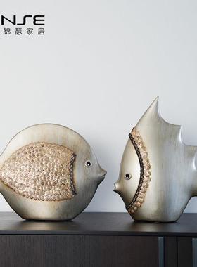 欧式摆件创意家居装饰品陶瓷客厅工艺品情侣鱼电视柜摆件结婚礼物