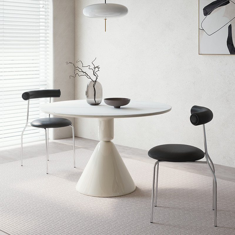 大司马 圆形餐桌奶油风餐桌椅组合家用小户型网红法式岩板圆桌,淘宝优惠券,粉丝福利购,淘宝优惠卷