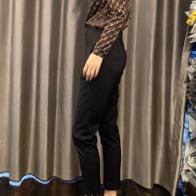 2024 Spring and Autumn New High Waist Four Button Small Foot Suit Pants Women's Black Slim Nine-Point Casual Professional Suit Pants