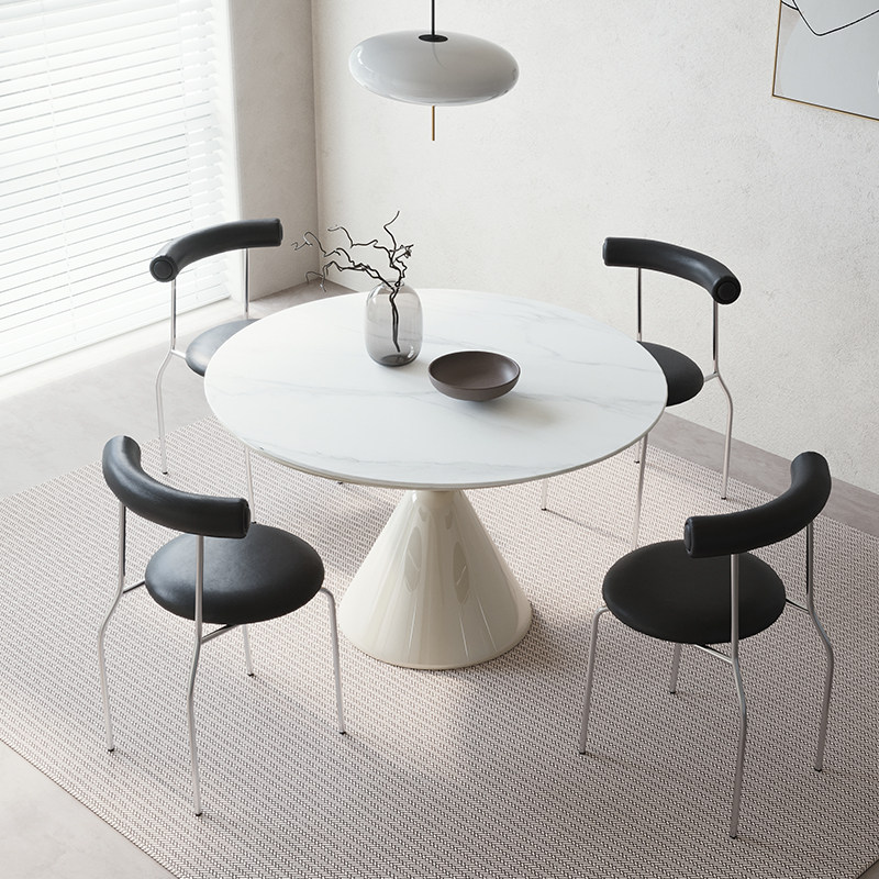 大司马 圆形餐桌奶油风餐桌椅组合家用小户型网红法式岩板圆桌,淘宝优惠券,粉丝福利购,淘宝优惠卷