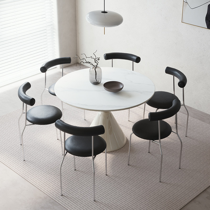 大司马 圆形餐桌奶油风餐桌椅组合家用小户型网红法式岩板圆桌,淘宝优惠券,粉丝福利购,淘宝优惠卷