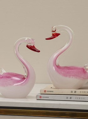 艺术琉璃手作天鹅摆件客厅玄关桌面现代样板间装饰品结婚送礼