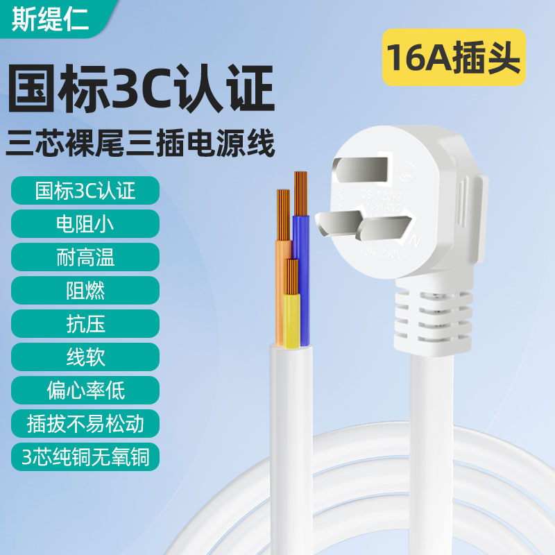 国标三芯4平方电缆线3芯10A带插头三相16A纯铜2.5平方铜芯护套线 - 图0