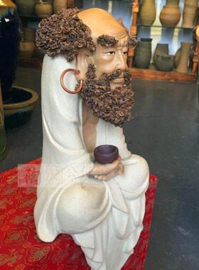 陶瓷工艺品石湾公仔家居装饰品礼品客厅酒柜招财摆件坐禅达摩促销