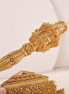 纯铜三面普巴金刚杵大威德金刚橛马头明王降魔杵修行摆件