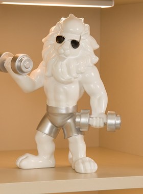 创意肌肉卡通招财拳击狮子座潮流手办摆件开业健身房办公生日礼物