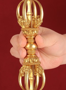 藏式五股九股金刚杵手把件尼泊尔饰品黄铜鎏金解压把玩 家居摆件