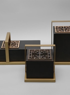 新中式创意家居合金提盒摆件样板房间酒店书房客厅电视柜软装饰品