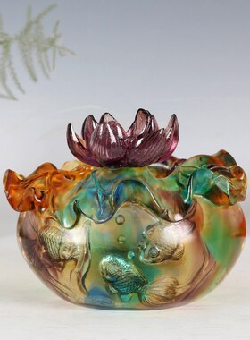 铁圈礼业年年有余鱼琉璃摆件工艺品客厅家居装饰品乔迁搬新家礼物