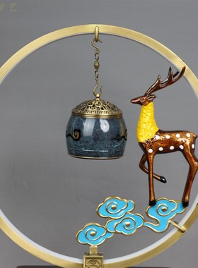 音乐铜香炉禅意摆件室内客厅创意灯光吊炉家居办公室桌面装饰品