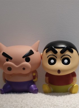 复古怀旧出口小新酱和肥嘟嘟摆件猪仔左卫门公仔存钱罐可爱装饰