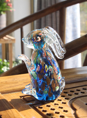 生肖兔子小摆件可爱动物生日礼物装饰北欧风格玻璃工艺品道具造景